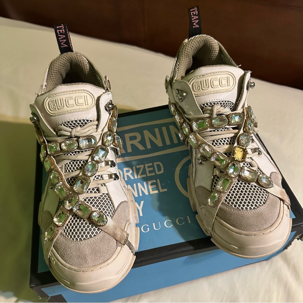 Gucci Flashtrek White Crystal Shoes